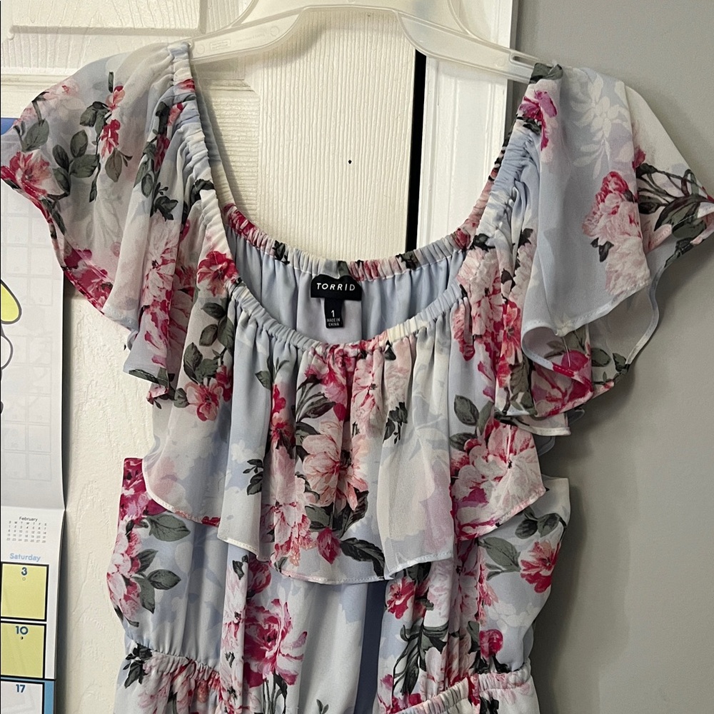 Torrid Floral High Low Dress - Pink and Gray - Picture 4 of 4